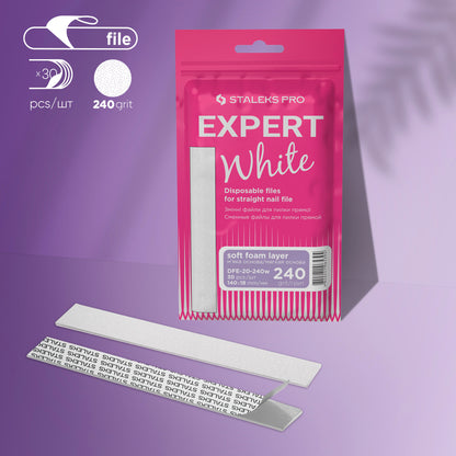 White disposable files for straight nail file - soft base Staleks Pro Expert 20 (30 pcs)
